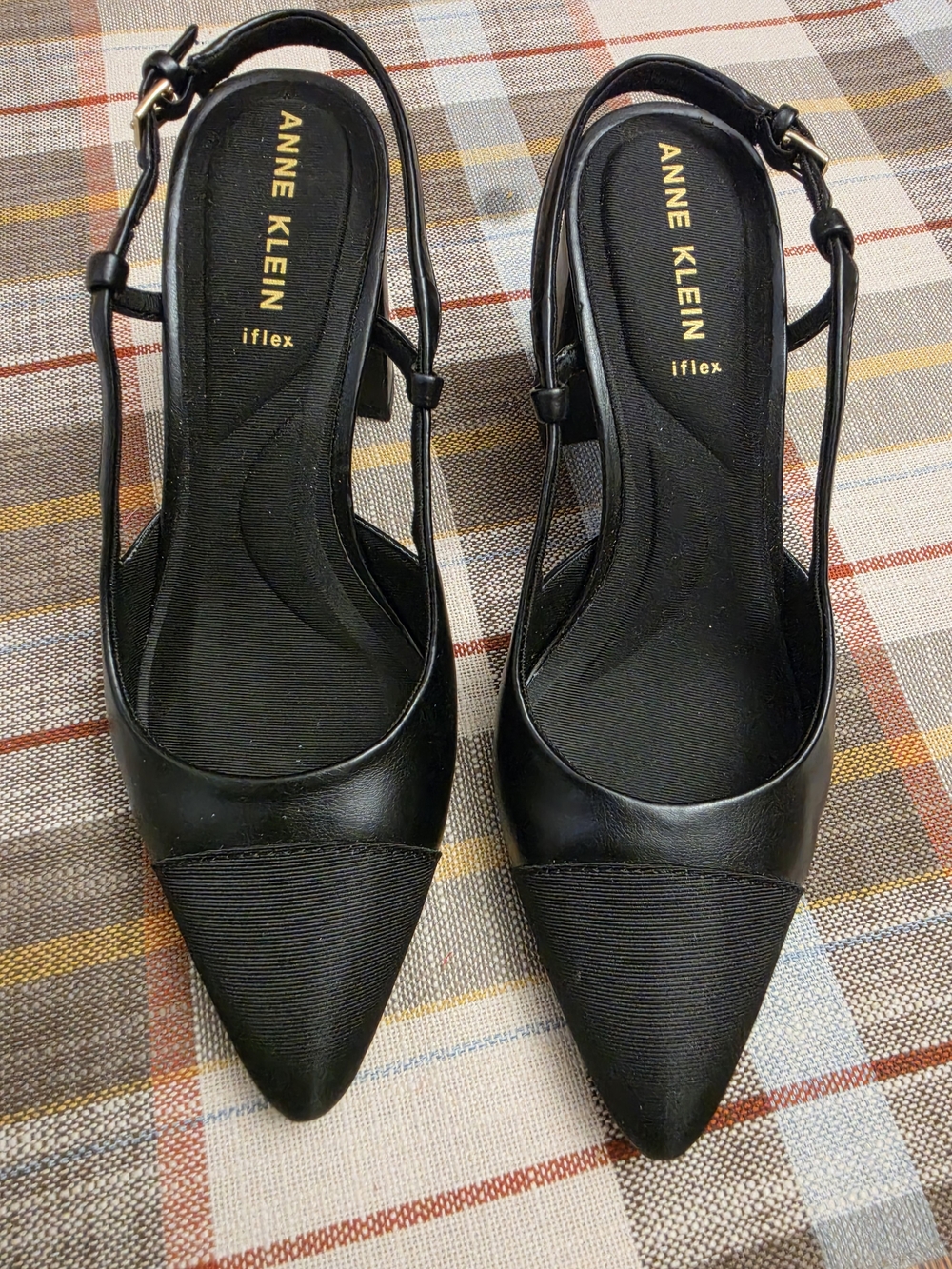 Anne Klein iFlex Black Slingback Cap Toe Block Heels Size 7 1/2